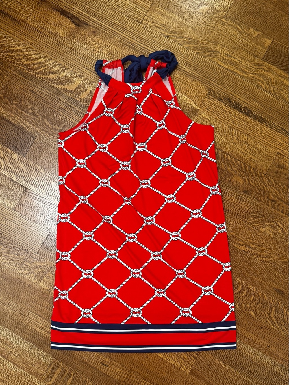 Mudpie Red Nautical Rope Print Halter Dress Size Medium EUC 4th of July
